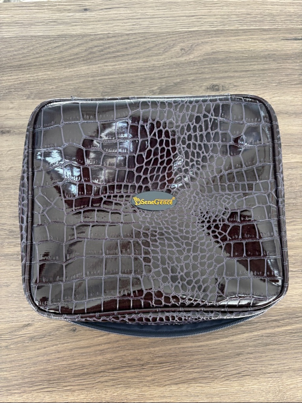 SeneGence Glossy Croc-Embossed Cosmetic Case in Dark Brown